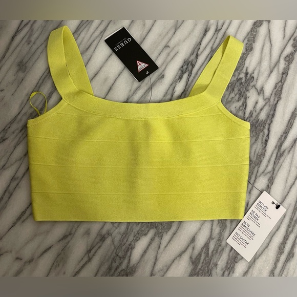 New Women’s Guess Bandage Crop Top in neon yellow, size XS - Picture 7 of 8